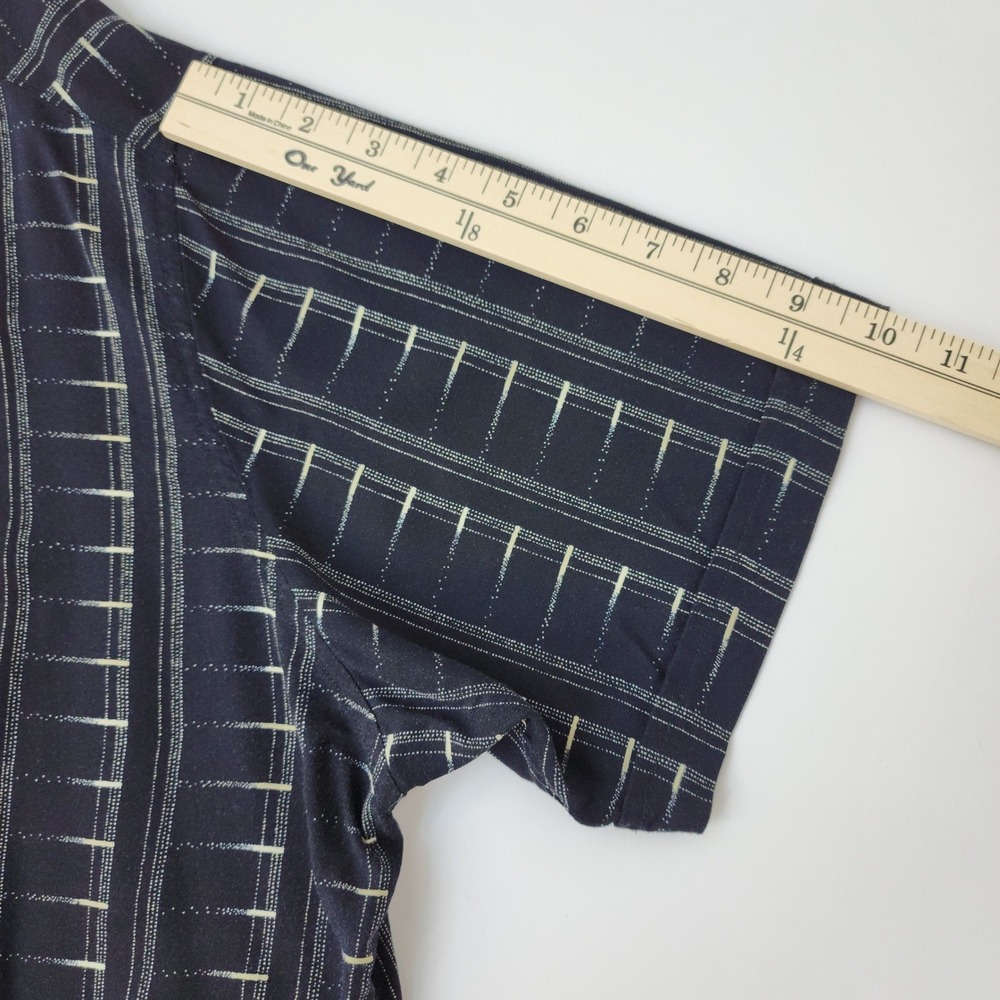 Axcess Claiborne Mens XL Blue Rayon Geometric Stripe Short Sleeve Button Down - Picture 7 of 9